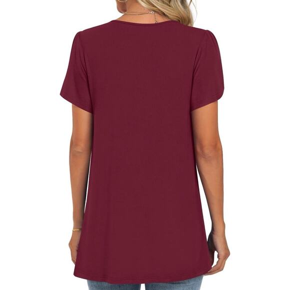 Red Medium Tunic Casual Short Sleeve Blouse Tshirt Round Neck Tops loose fit - Picture 3 of 3